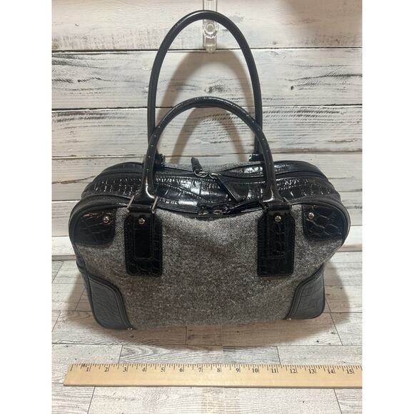 Vintage Ladies Talbots Black Leather & Gray Cloth Shoulder Bag Purse - Picture 3 of 11